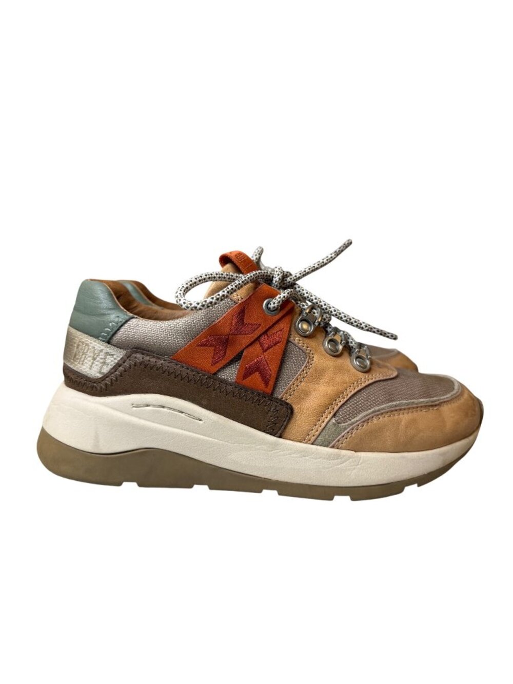 FRYE Willow Trek Low Leather Sneakers Womens 7.5 Cream Orange Teal Colorblock